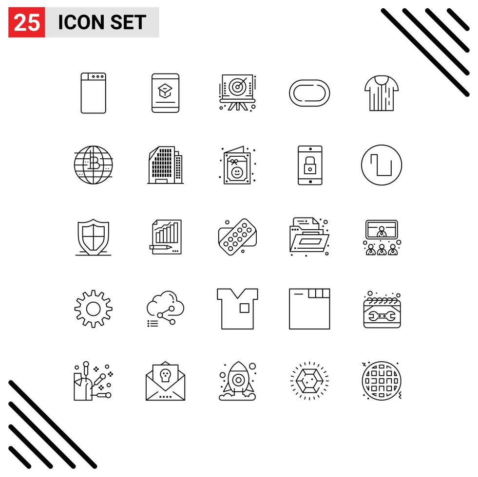 Editable Vector Line Pack of 25 Simple Lines of t sport board shirt stadium Editable Vector Design Elements