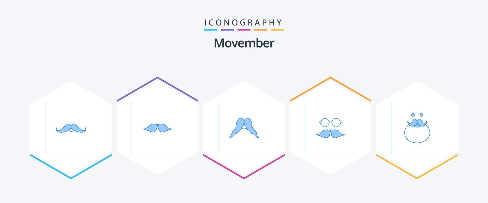 Movember 25 paquete de iconos azules que incluye . . anteojos. soportado movimiento vector