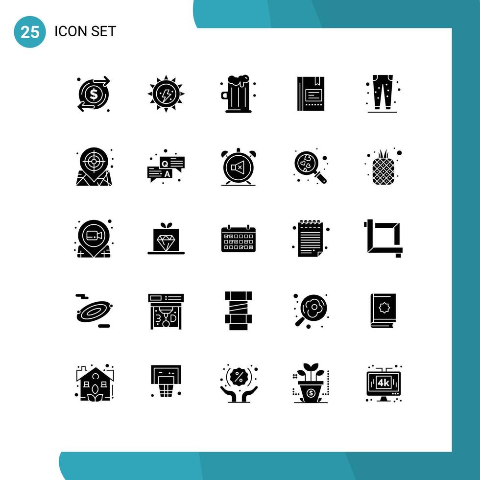 25 Universal Solid Glyphs Set for Web and Mobile Applications reading note beer favorite book Editable Vector Design Elements
