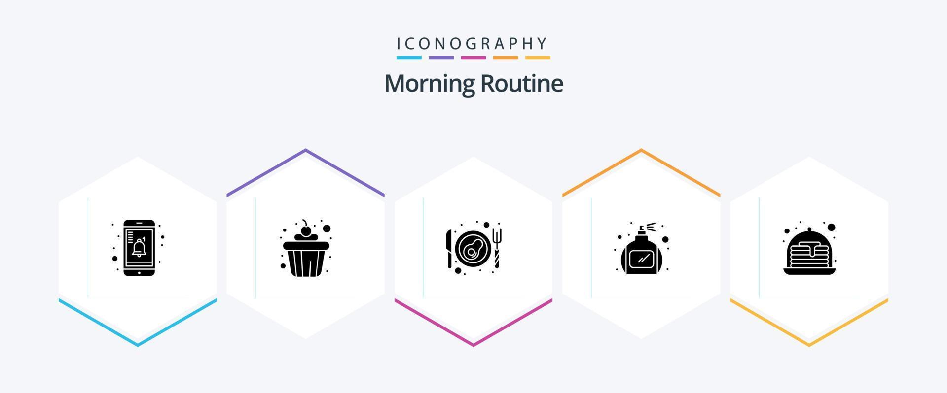 Morning Routine 25 Glyph icon pack including . . egg. sweets. cake vector