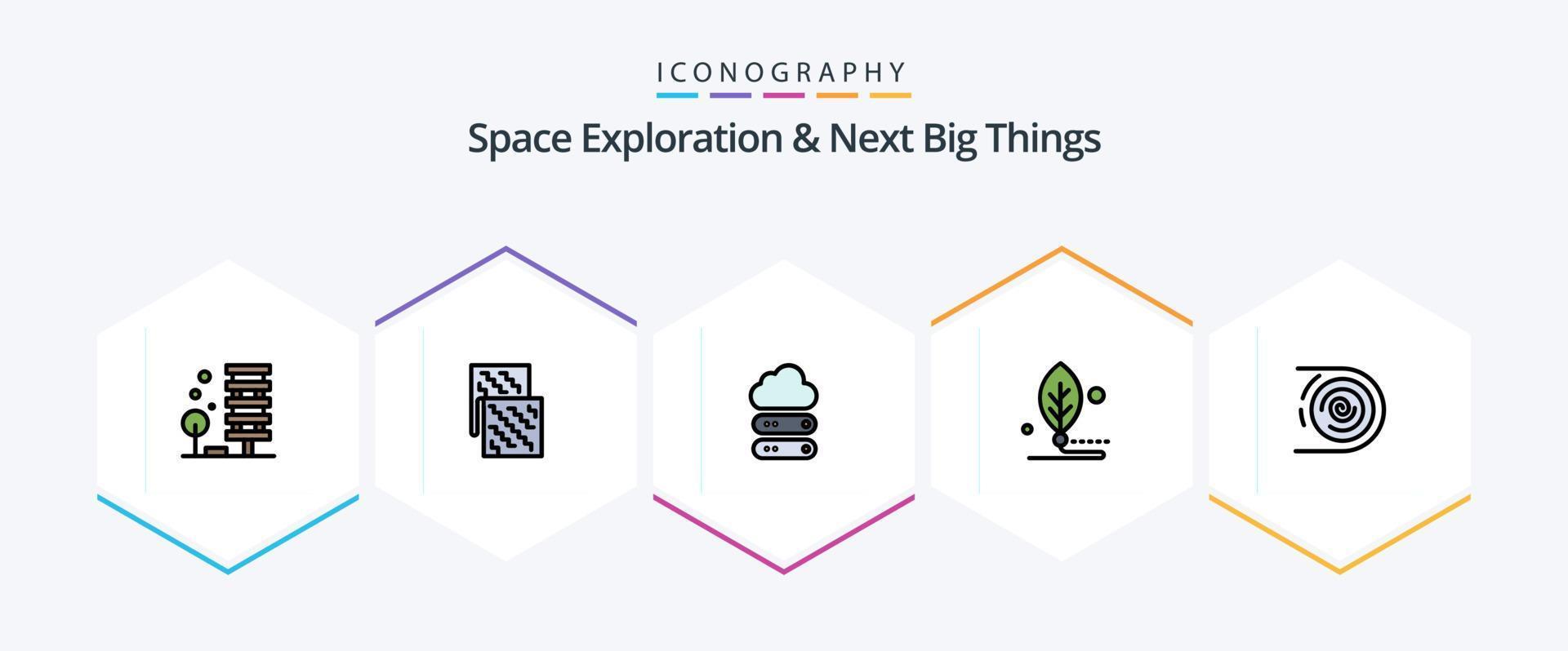 Space Exploration And Next Big Things 25 FilledLine icon pack including leaf. biology. future. artificial. data vector