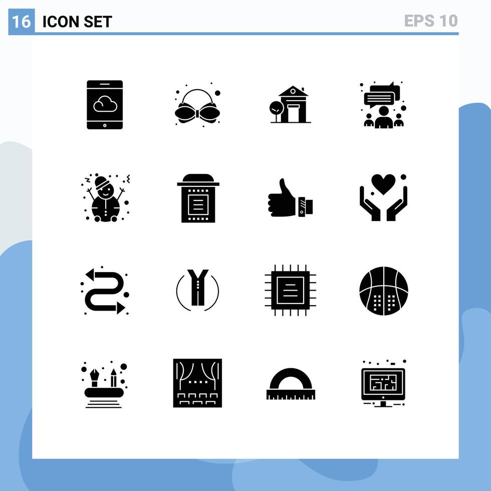 16 Solid Glyph concept for Websites Mobile and Apps celebration snow house man meeting Editable Vector Design Elements