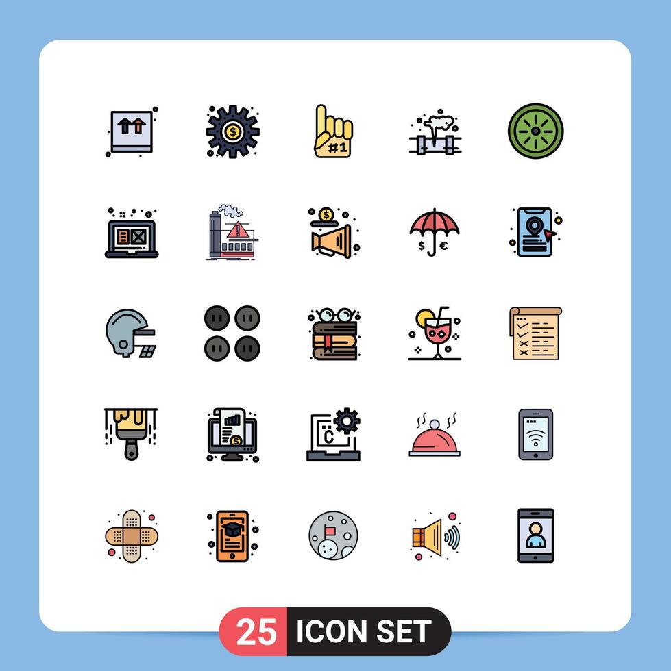Concepto de color plano de 25 líneas rellenas para sitios web móviles y aplicaciones contaminación alimentaria trabajo fuga deporte elementos de diseño vectorial editables vector