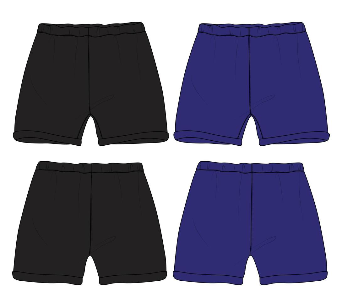 Boys Sweat Shorts pant technical drawing fashion Flat Sketch vector illustration template front and back views.