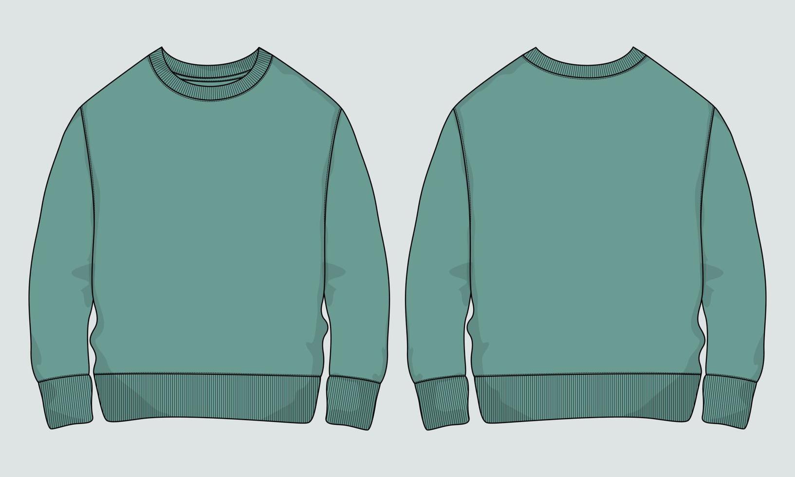 Long sleeve Sweatshirt technical fashion Flat Sketch vector illustration template Front and back views.