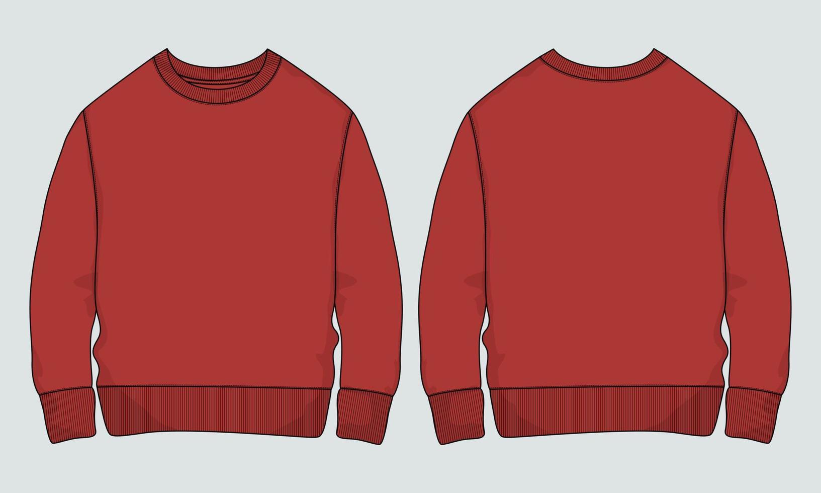 Long sleeve Sweatshirt technical fashion Flat Sketch vector illustration template Front and back views.