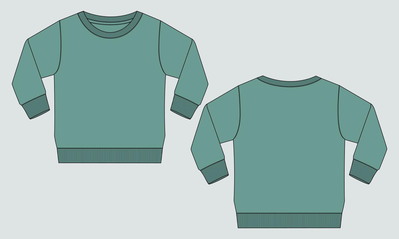 Long Sleeve sweatshirt  technical fashion flat sketch vector illustration template for women's.