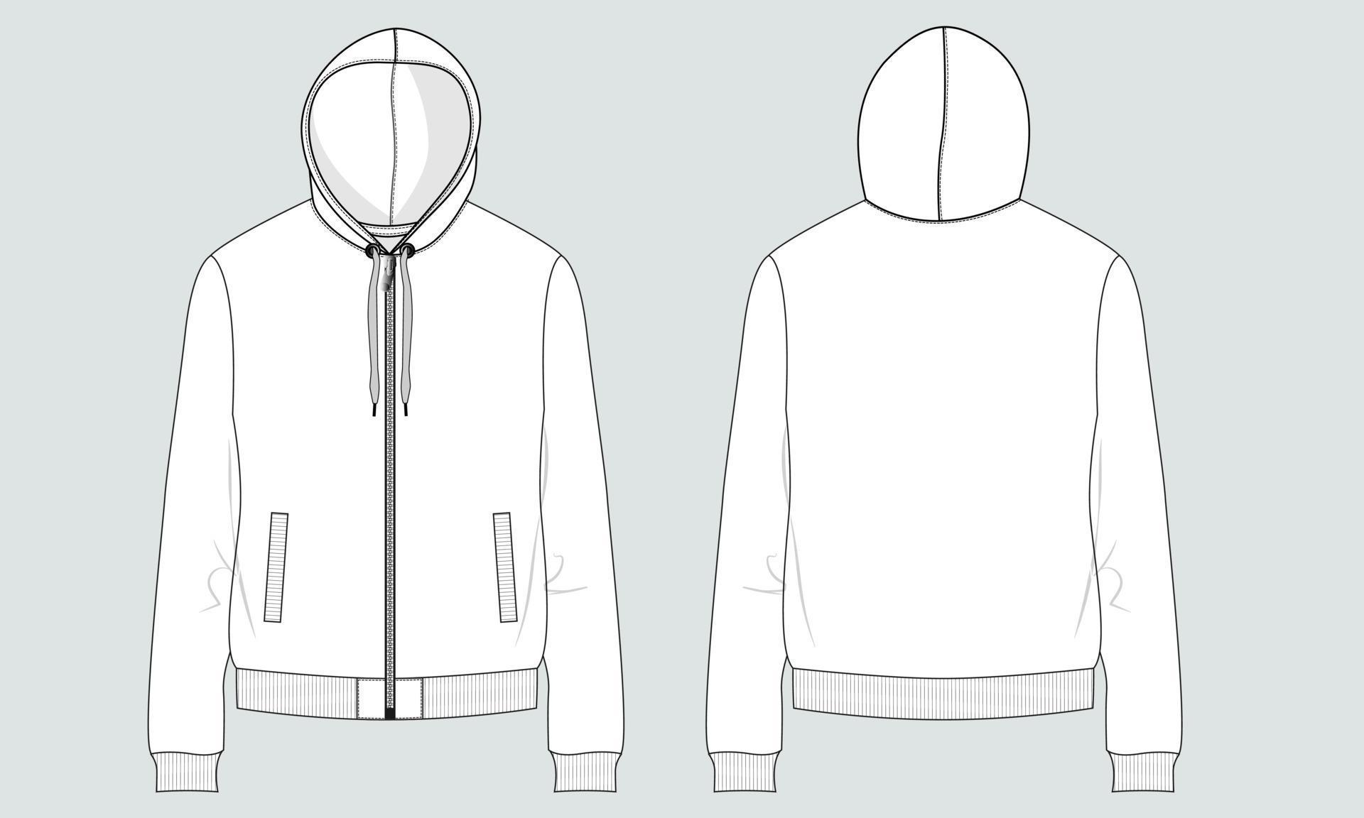 Long sleeve Hoodie technical drawing fashion Flat Sketch vector ...