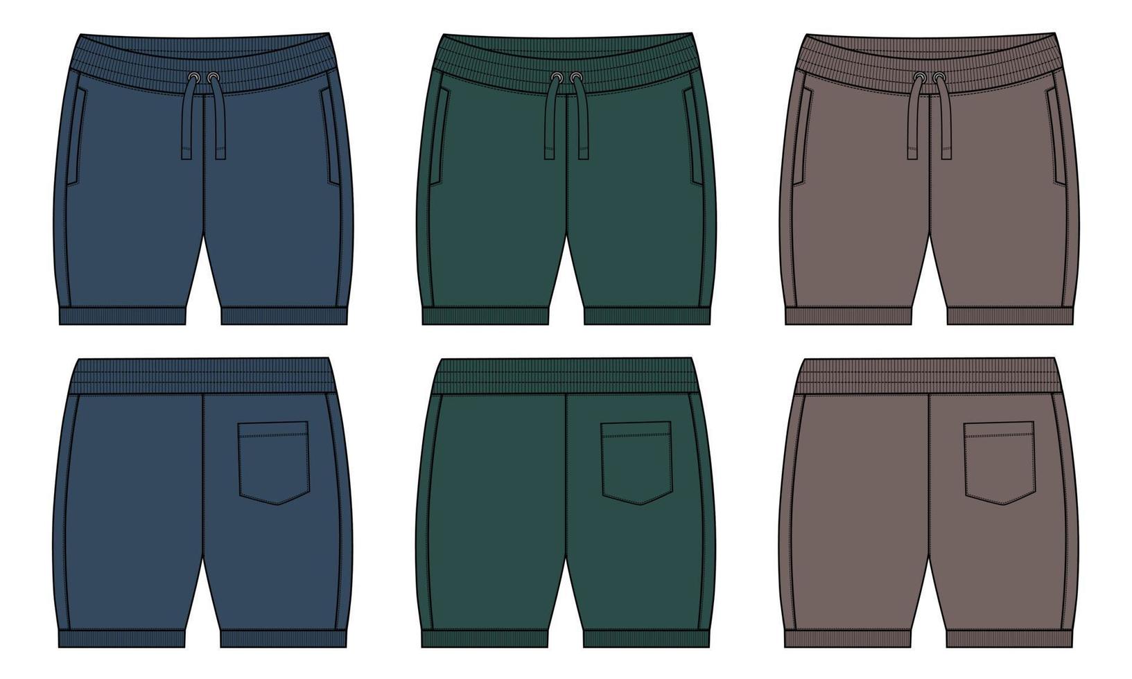 Boys Sweat Shorts pant technical drawing fashion Flat Sketch vector illustration template front and back views.