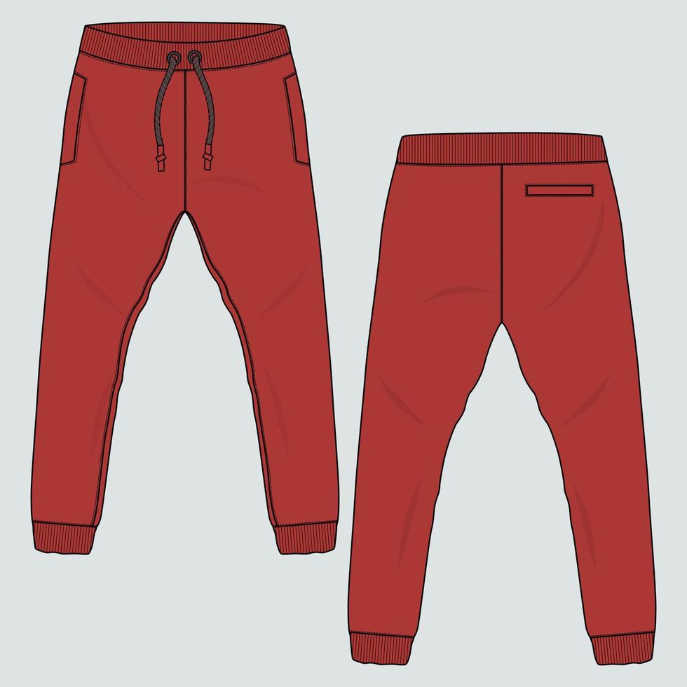 Fleece cotton fabric Jogger Sweatpants technical fashion flat sketch vector illustration template front, back Views.