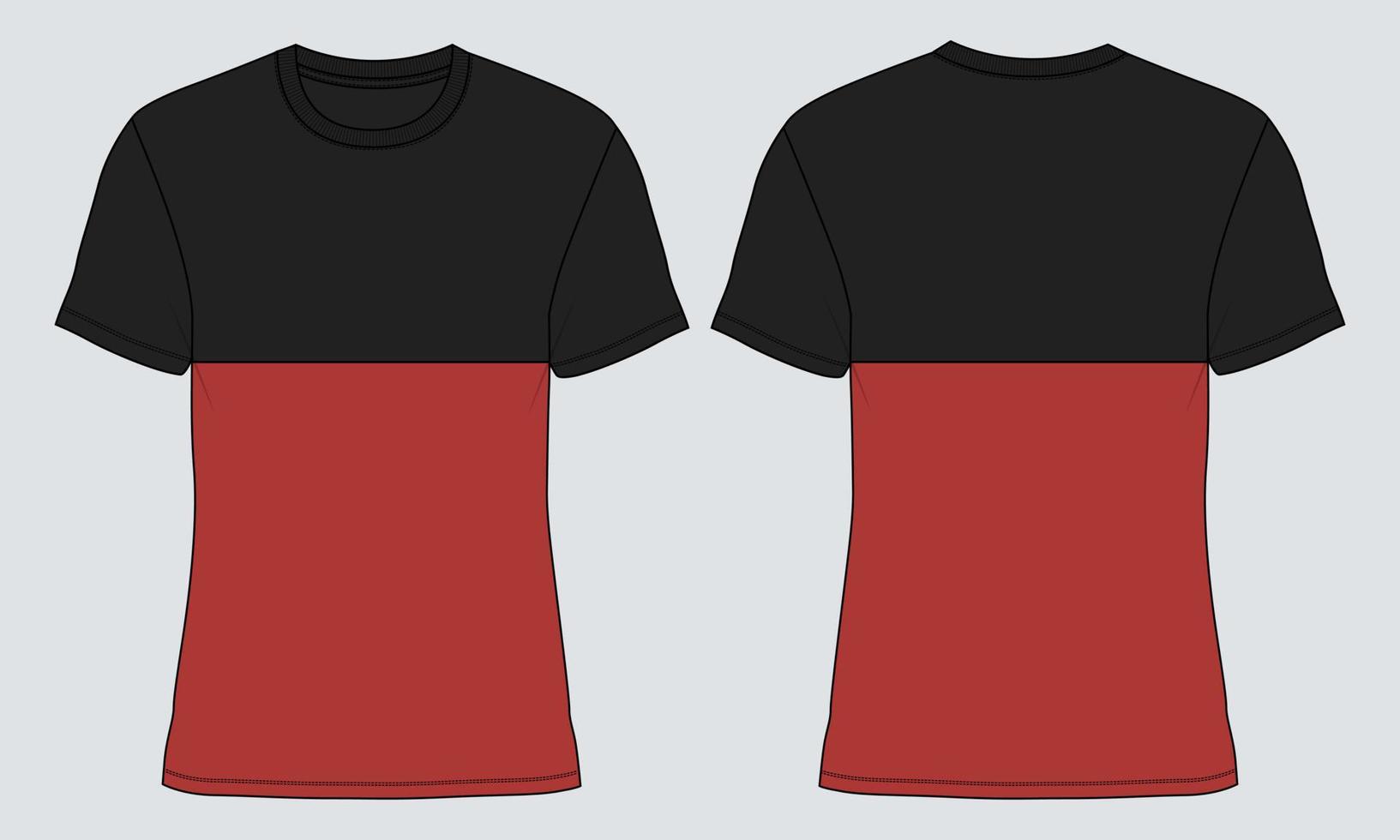 Regular fit Short sleeve T shirt technical fashion Flat Sketch vector illustration template Front and back views.