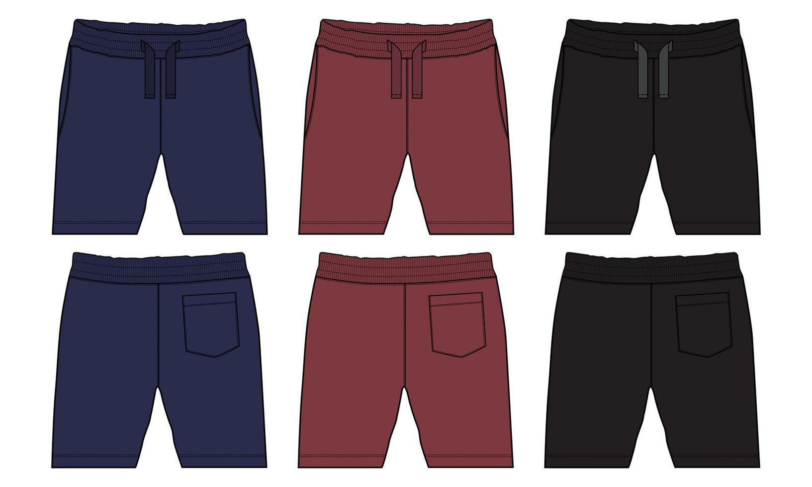 Boys Sweat Shorts pant technical drawing fashion Flat Sketch vector illustration template front and back views.