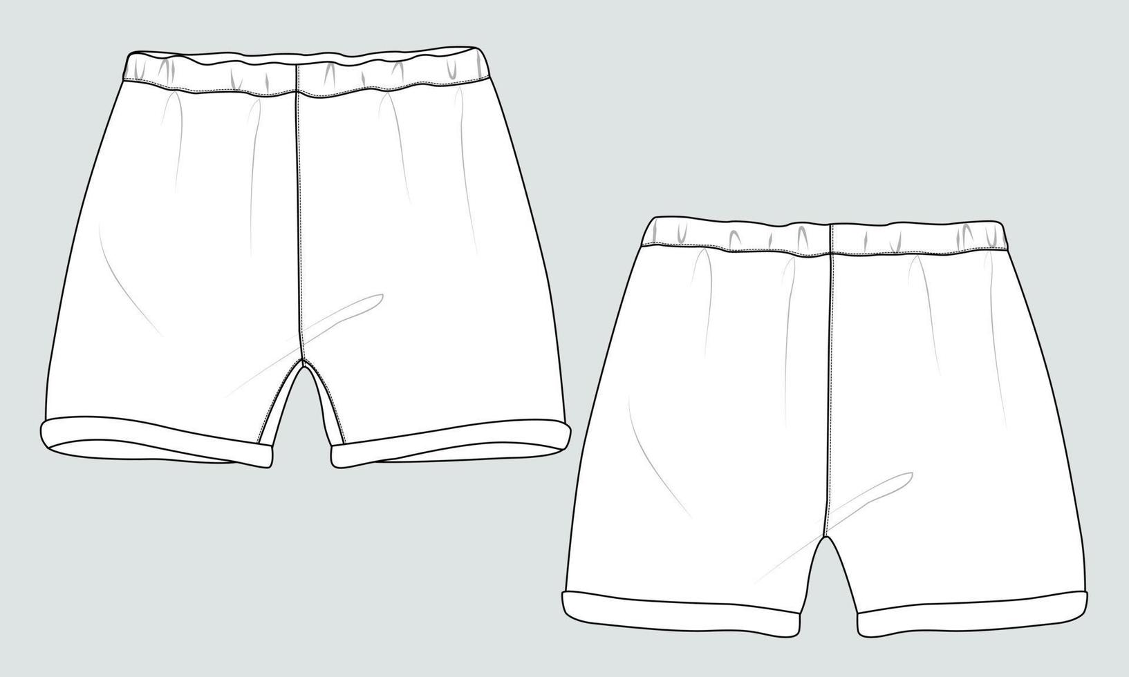 pantalones cortos de jersey de sudor plantilla de boceto plano de moda vectorial. vector