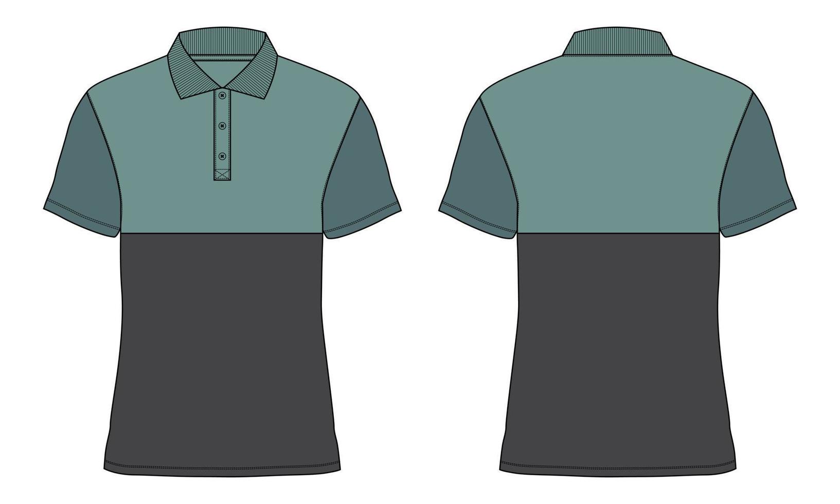 Short sleeve Polo shirt  technical fashion Flat sketch Drawing template front and back view. vector