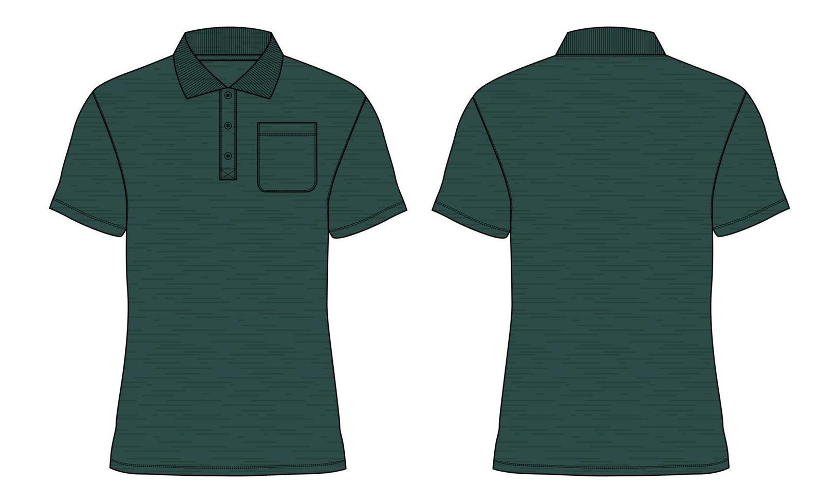 Short sleeve Polo shirt  technical fashion Flat sketch Drawing template front and back view. vector