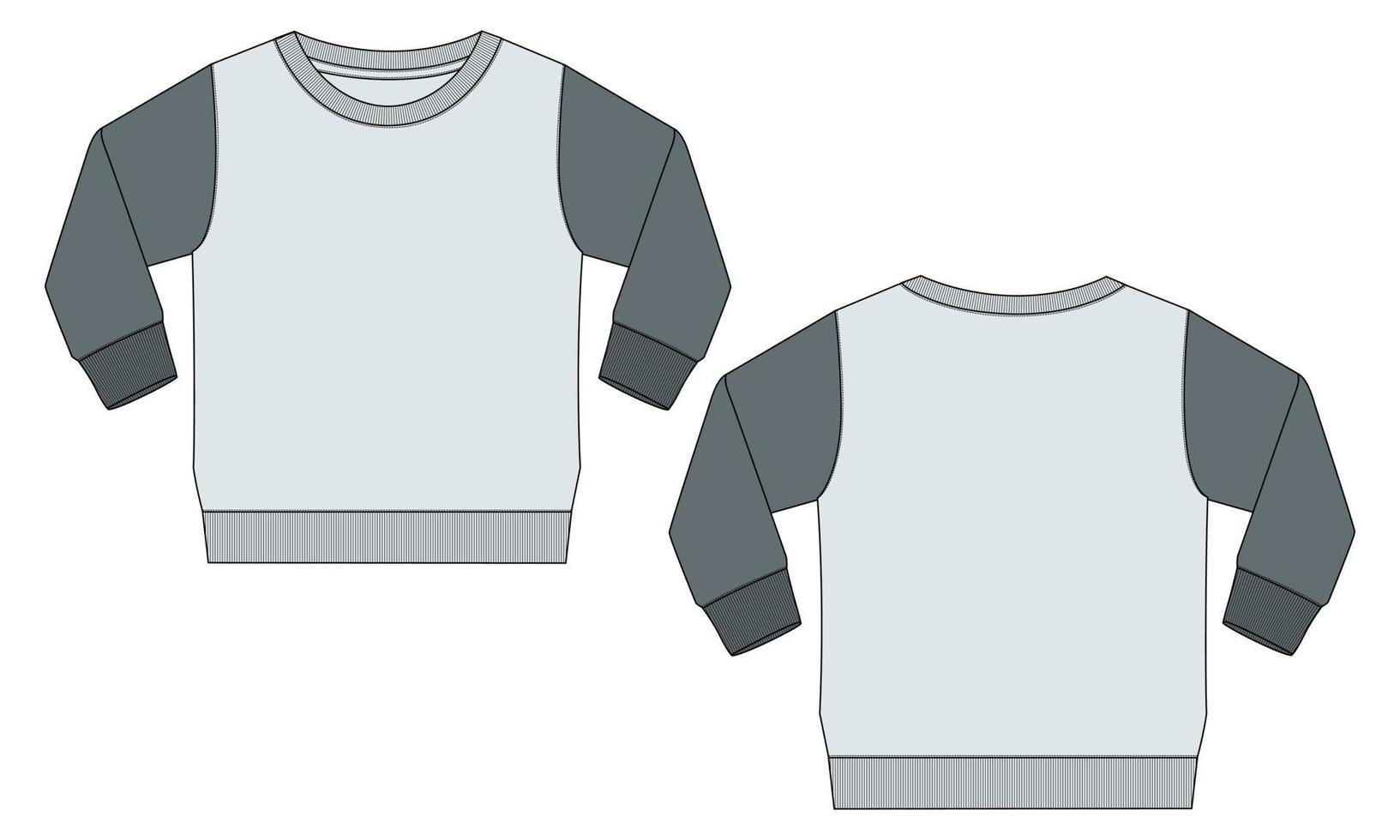 Long Sleeve sweatshirt  technical fashion flat sketch vector illustration template for women's.