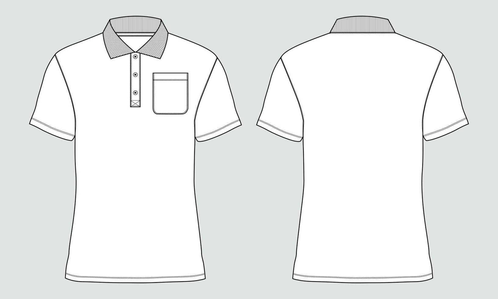 Short sleeve Polo shirt  technical fashion Flat sketch Drawing template front and back view. vector