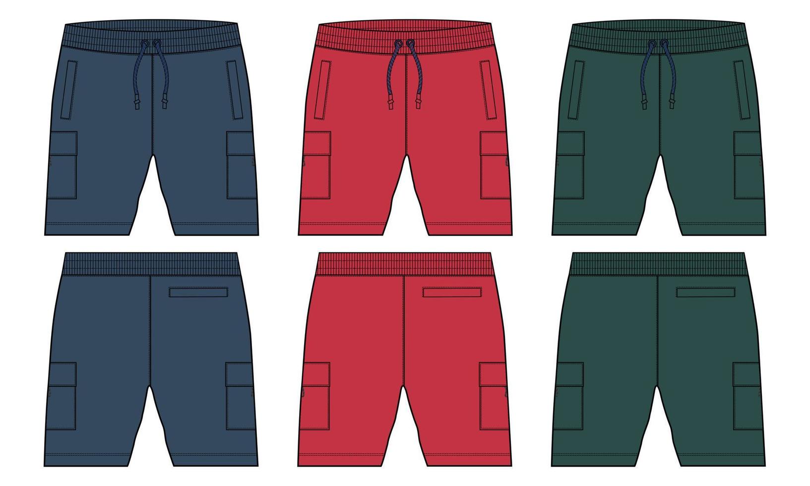 Boys Sweat Shorts pant technical drawing fashion Flat Sketch vector illustration template front and back views.