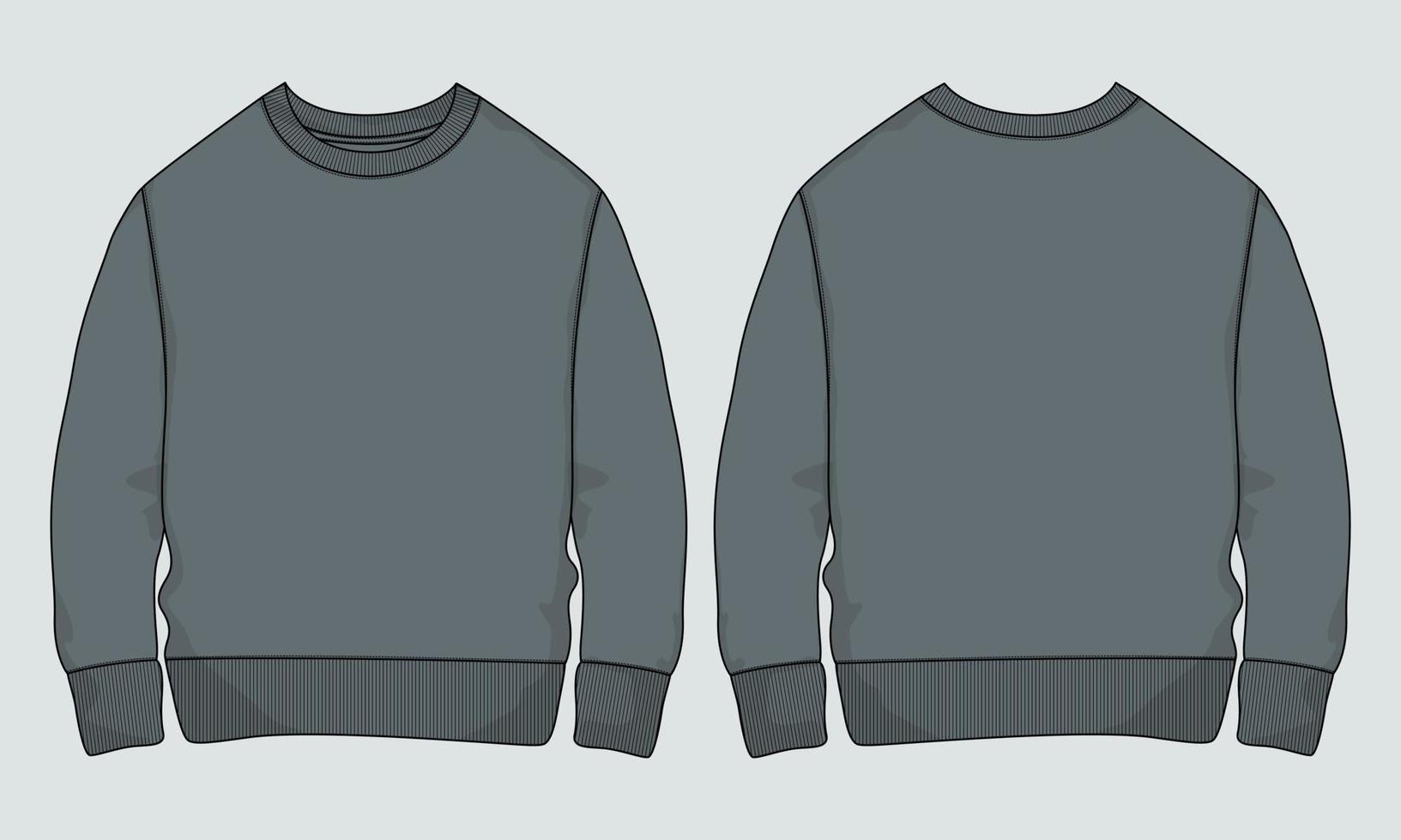 Long sleeve Sweatshirt technical fashion Flat Sketch vector illustration template Front and back views.