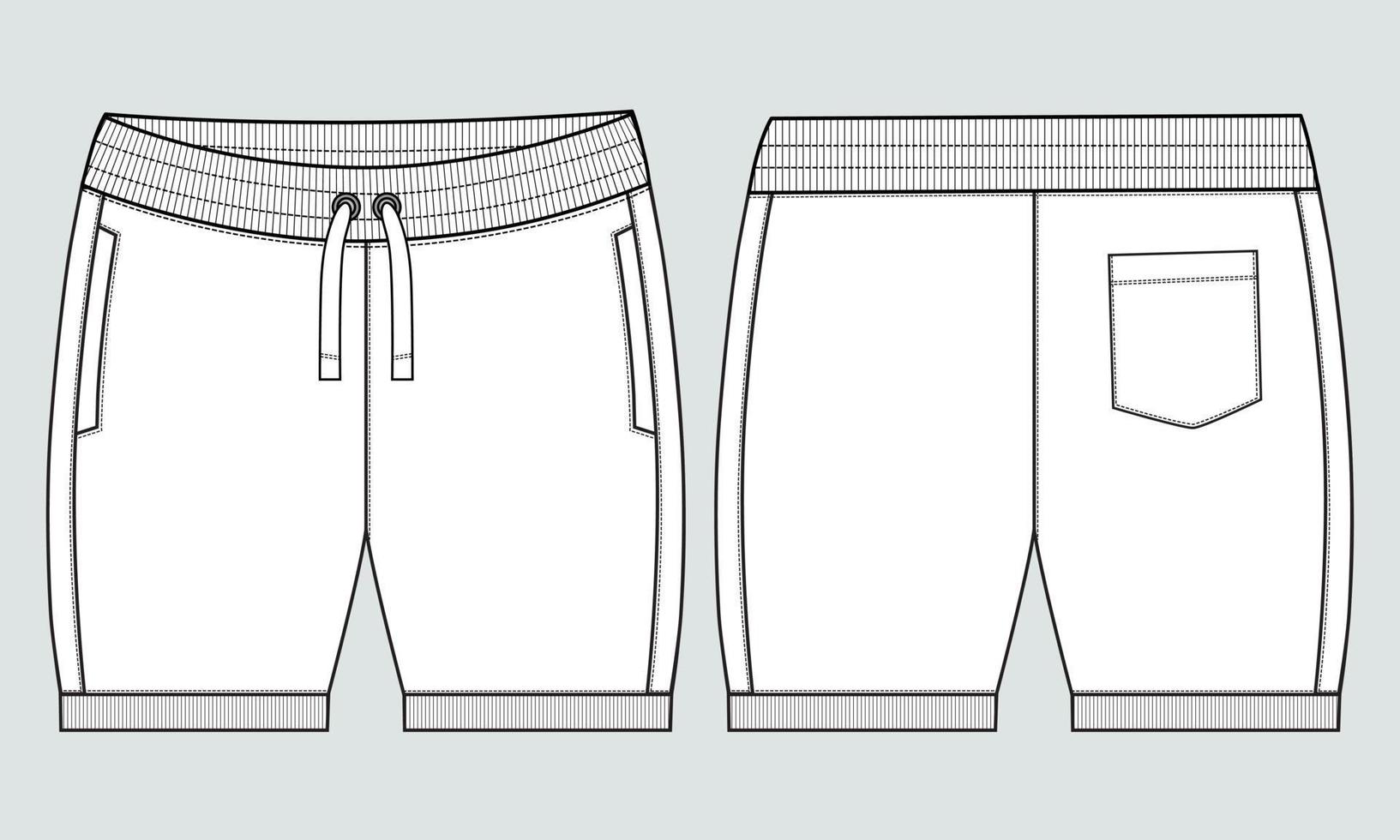 Sweat jersey Shorts pant vector fashion flat sketch template.