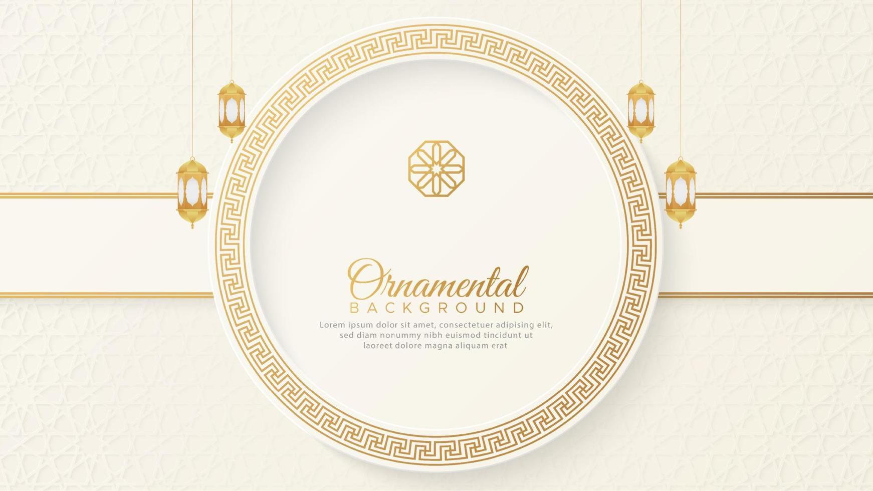 Islamic Arabic White Luxury Background with Geometric pattern and Beautiful Ornament with Lanterns vector