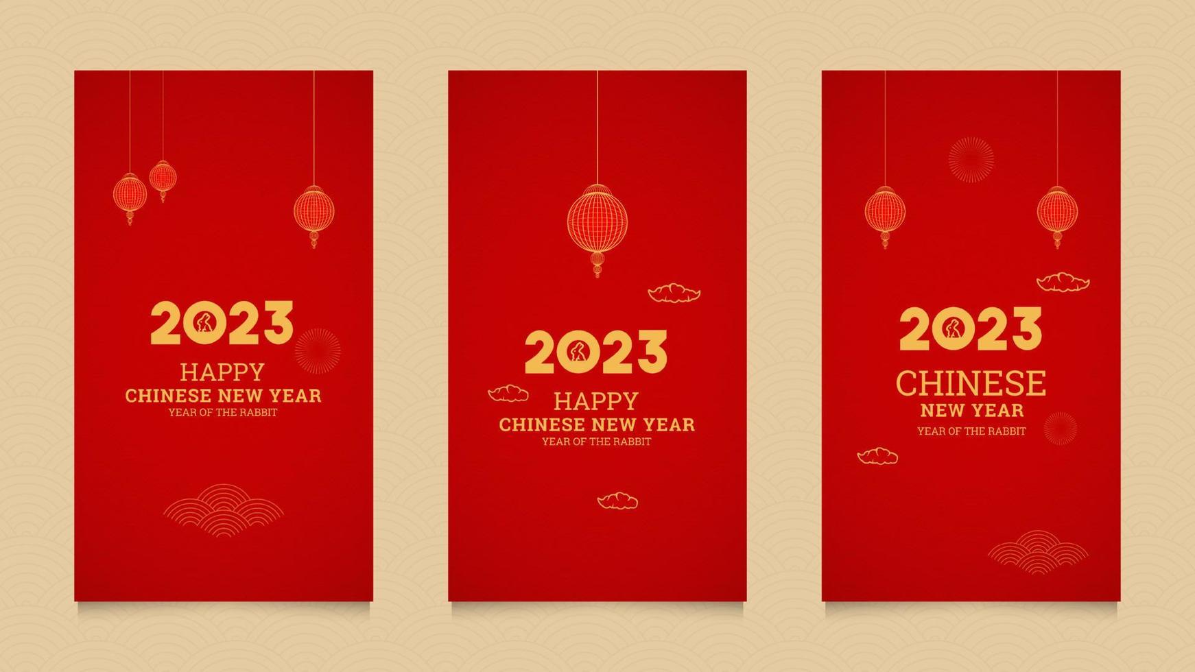 Happy Chinese New Year 2023 Year of The Rabbit Realistic Social Media Stories Collection Template vector