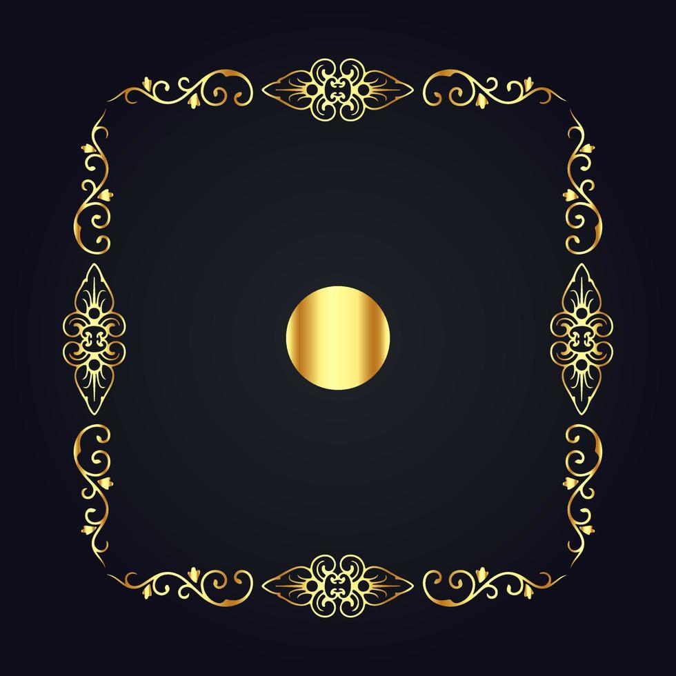 Vintage floral frame gold with black background vector