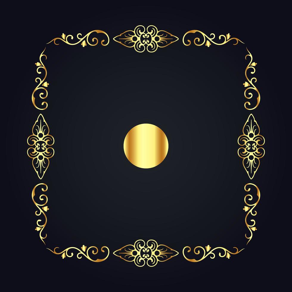 Vintage floral frame gold with black background vector