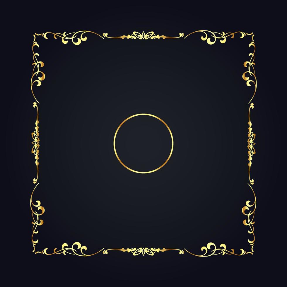 Vintage floral frame gold with black background vector