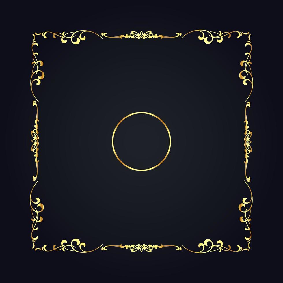 Vintage floral frame gold with black background vector