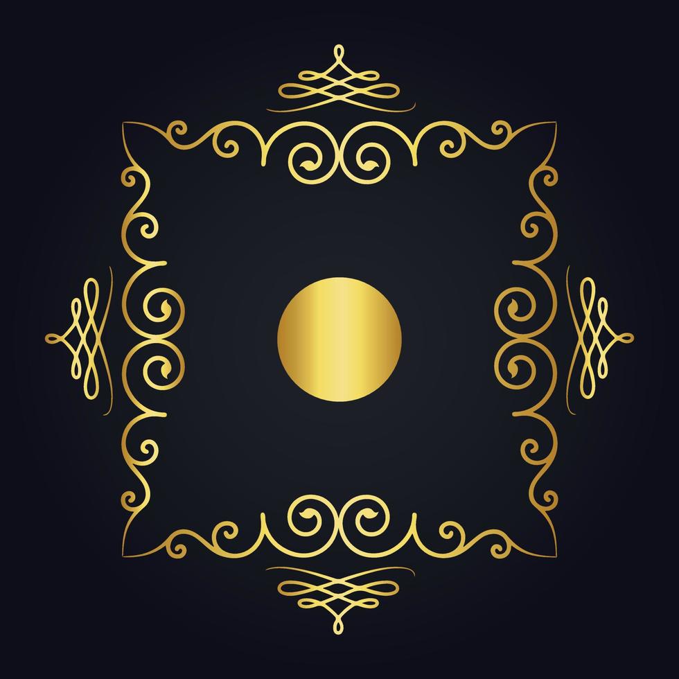 Vintage floral frame gold with black background vector