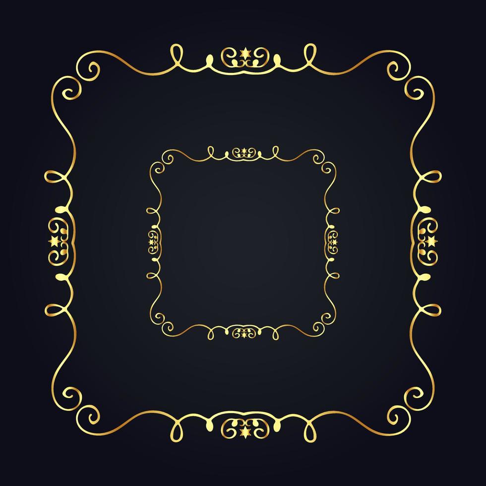 Vintage floral frame gold with black background vector
