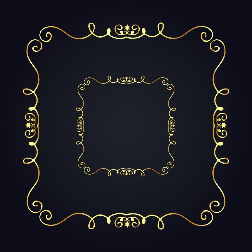 Vintage floral frame gold with black background vector