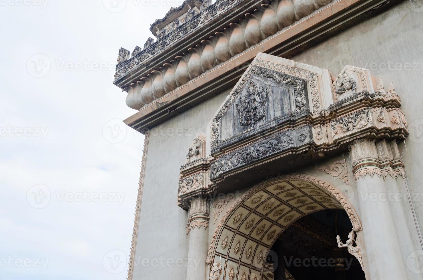 Decoration Detail of Patuxai Victory Monument or Victory Gate Landmark of Vientiane City of Laos photo