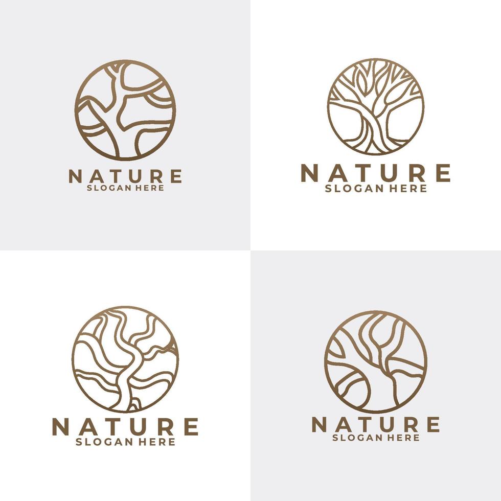 vector de icono de logotipo de conjunto de árbol de naturaleza