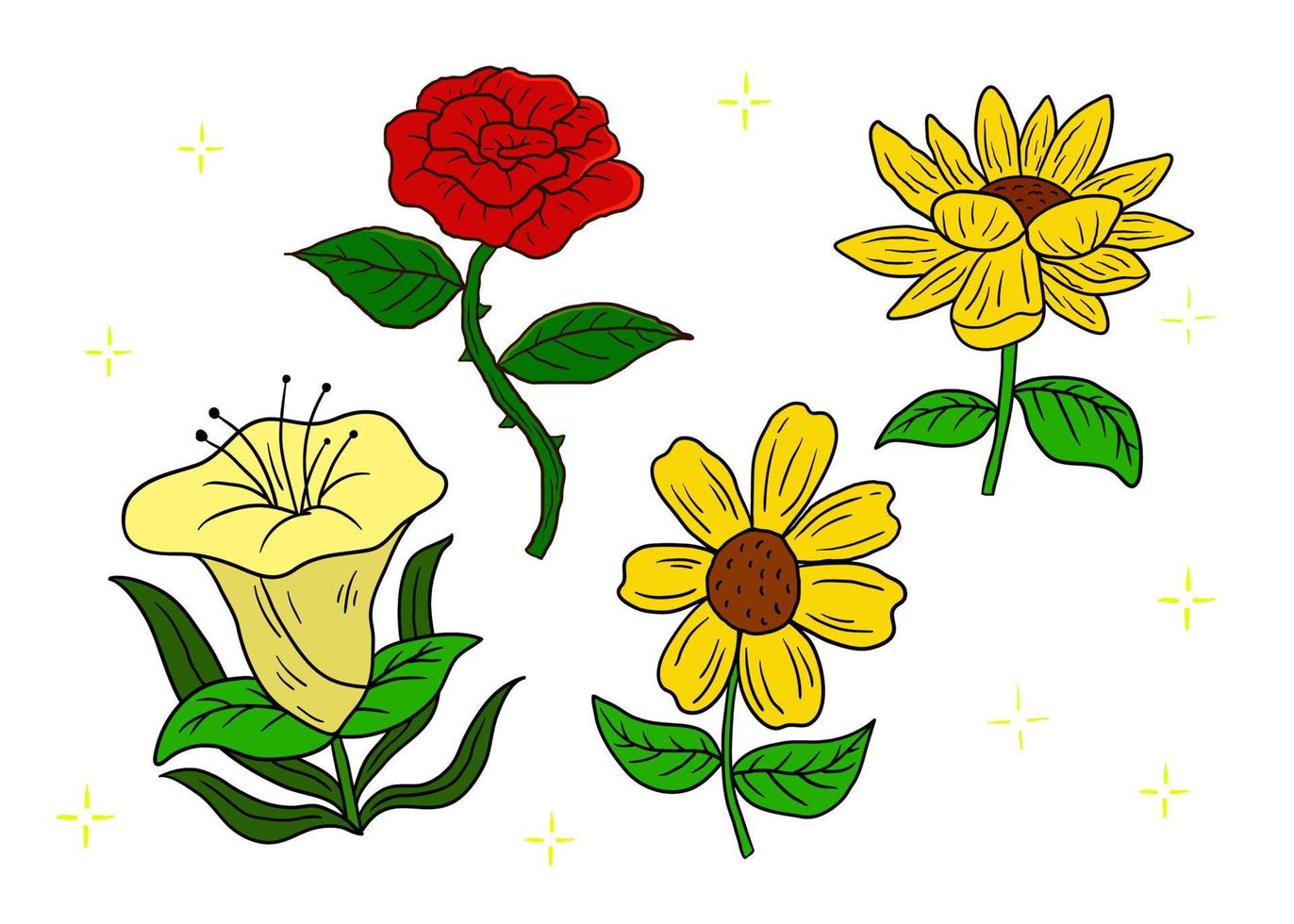 The Cute Flower Design Assets Vector Illustration. The Flowers Hand drawn Illustration