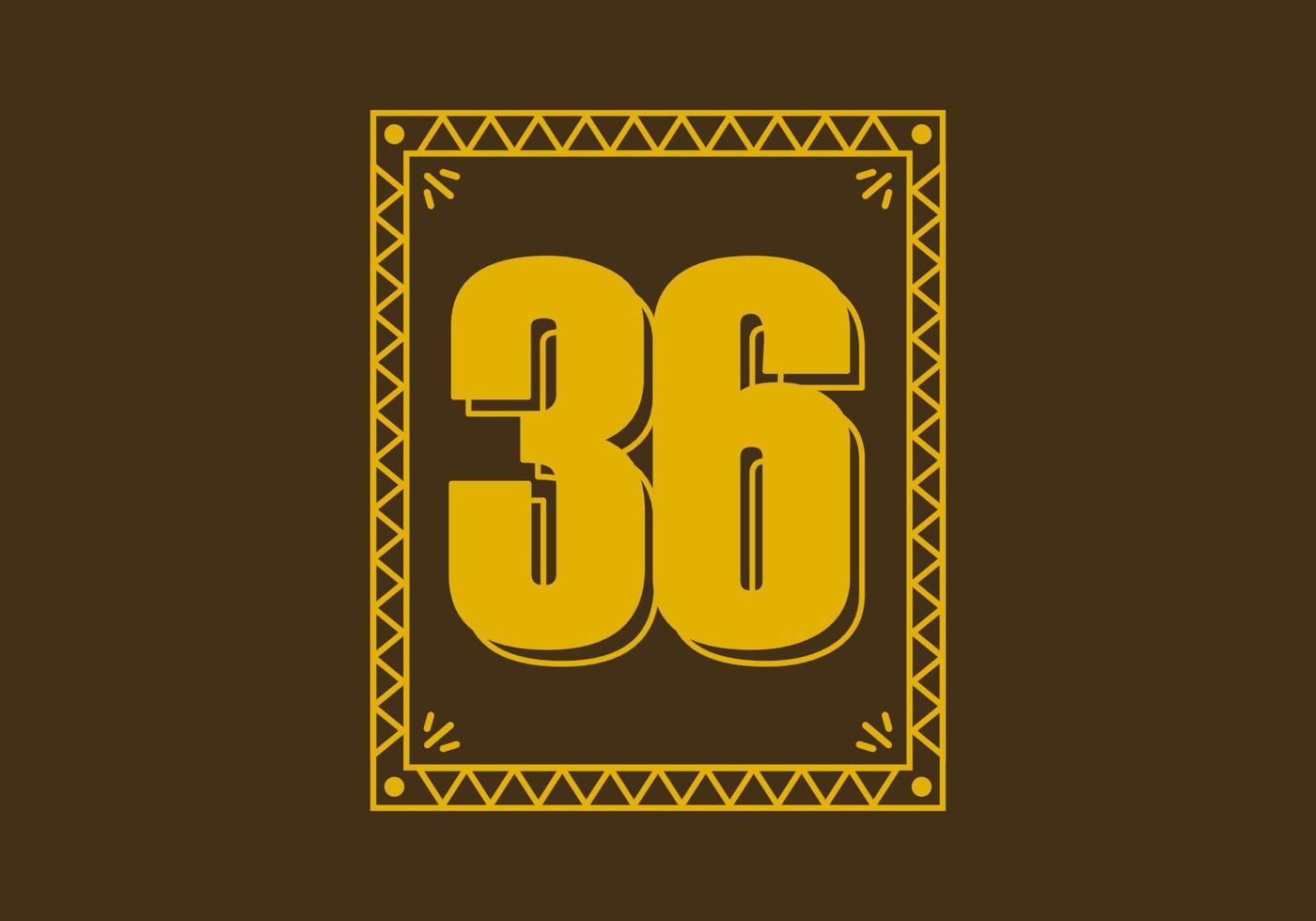 Number 36 in retro rectangle frame vector