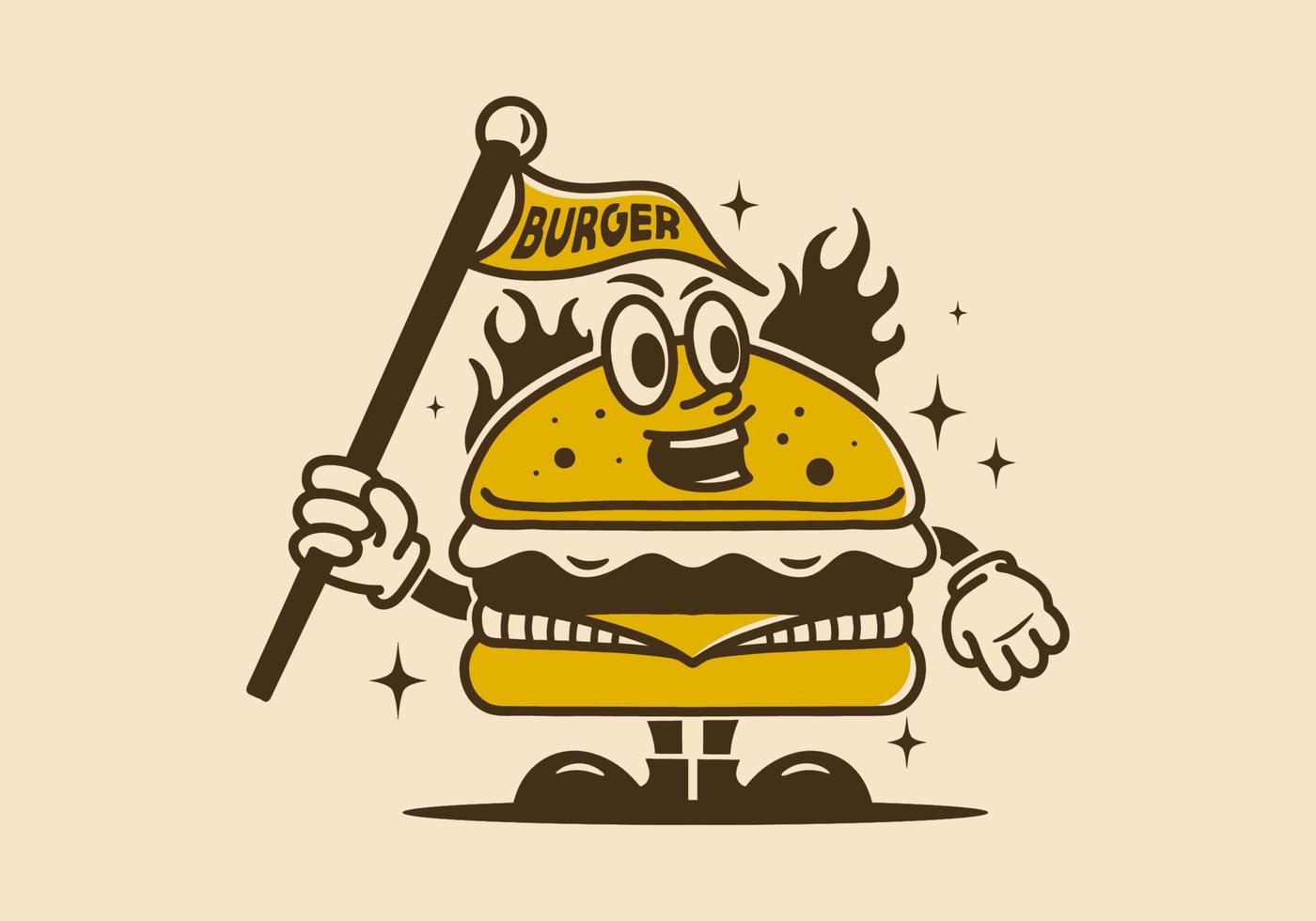 diseño ilustrativo de un personaje de hamburguesa con brazos y piernas vector