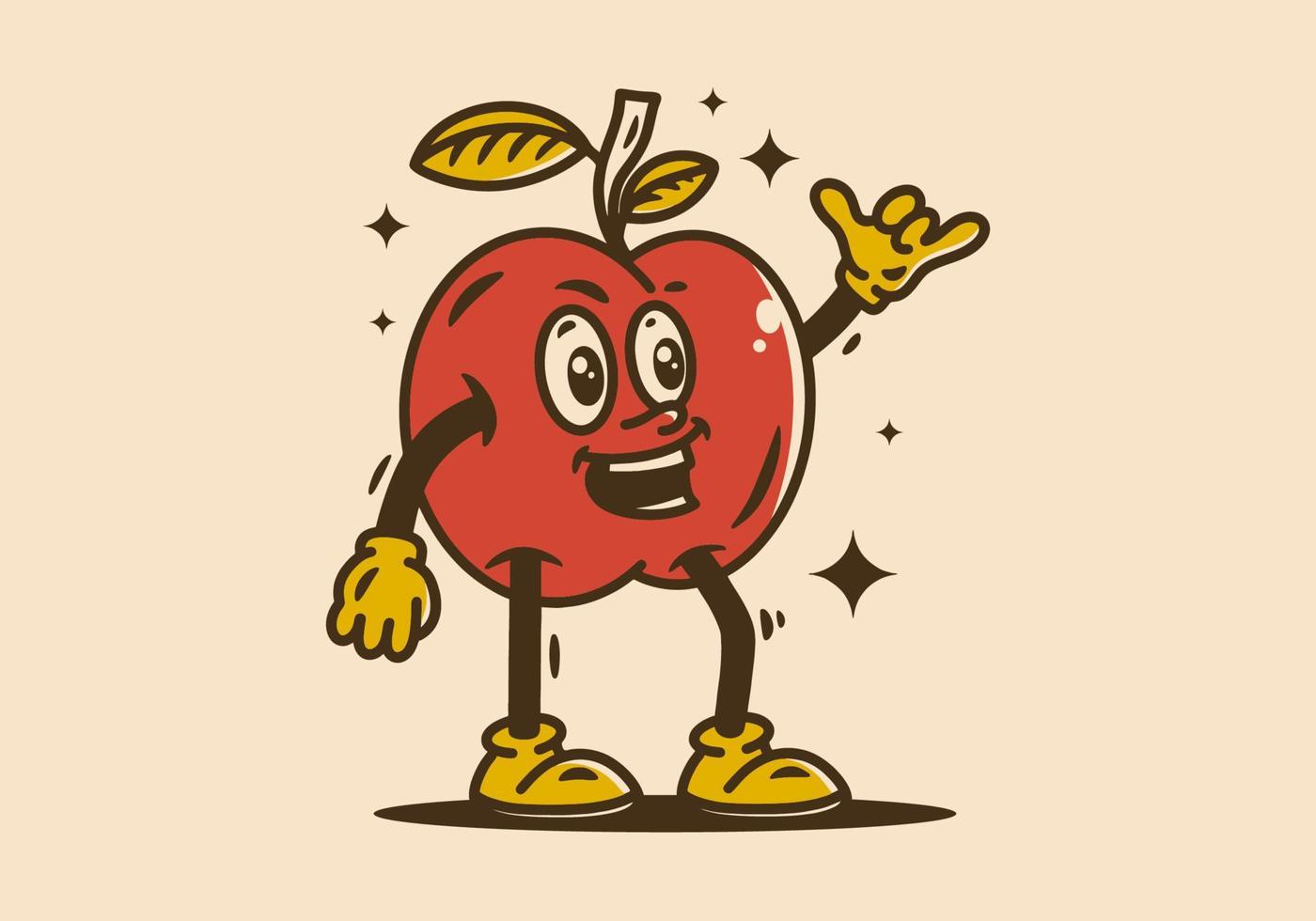 Illustration mascot design of red apple with hands and feet vector