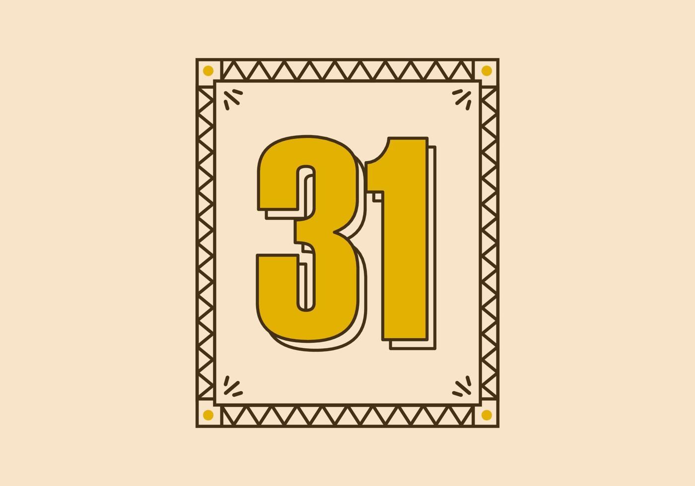 Vintage rectangle frame with number 31 on it vector