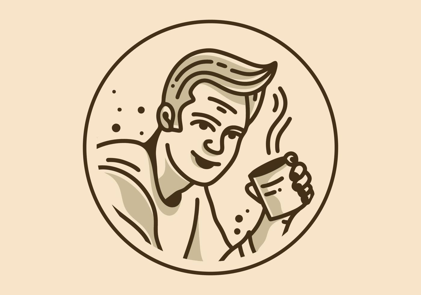 Vintage art illustration of a man holding a cup of coffee vector