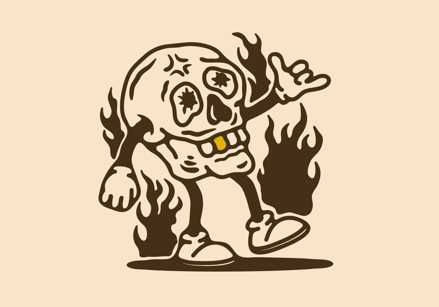 Illustration mascot design of skull with hands and feet vector