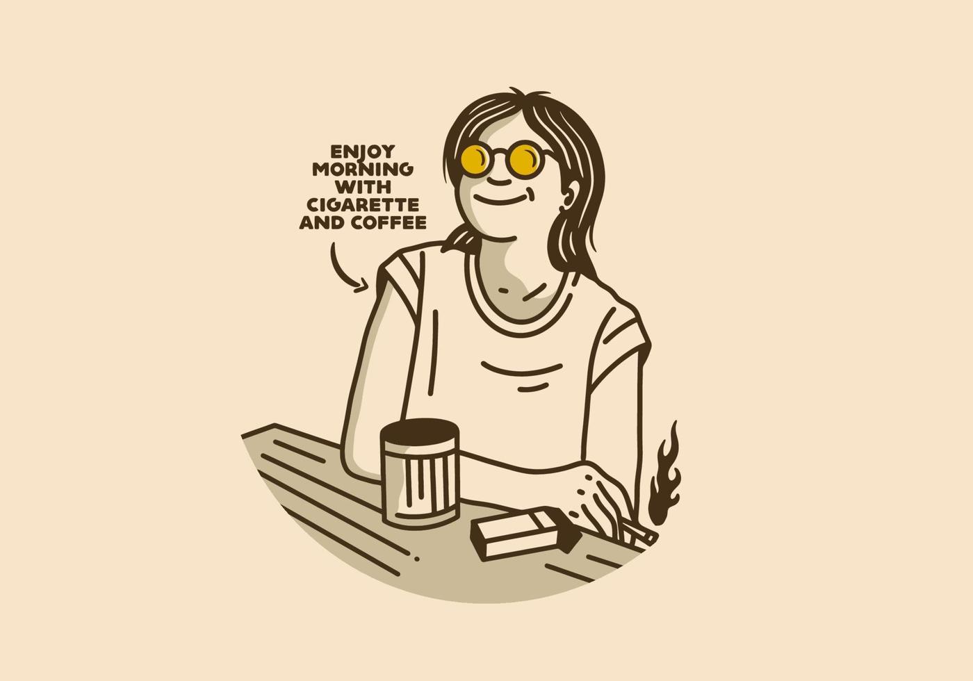 Illustration drawing of a woman holding cigarette vector