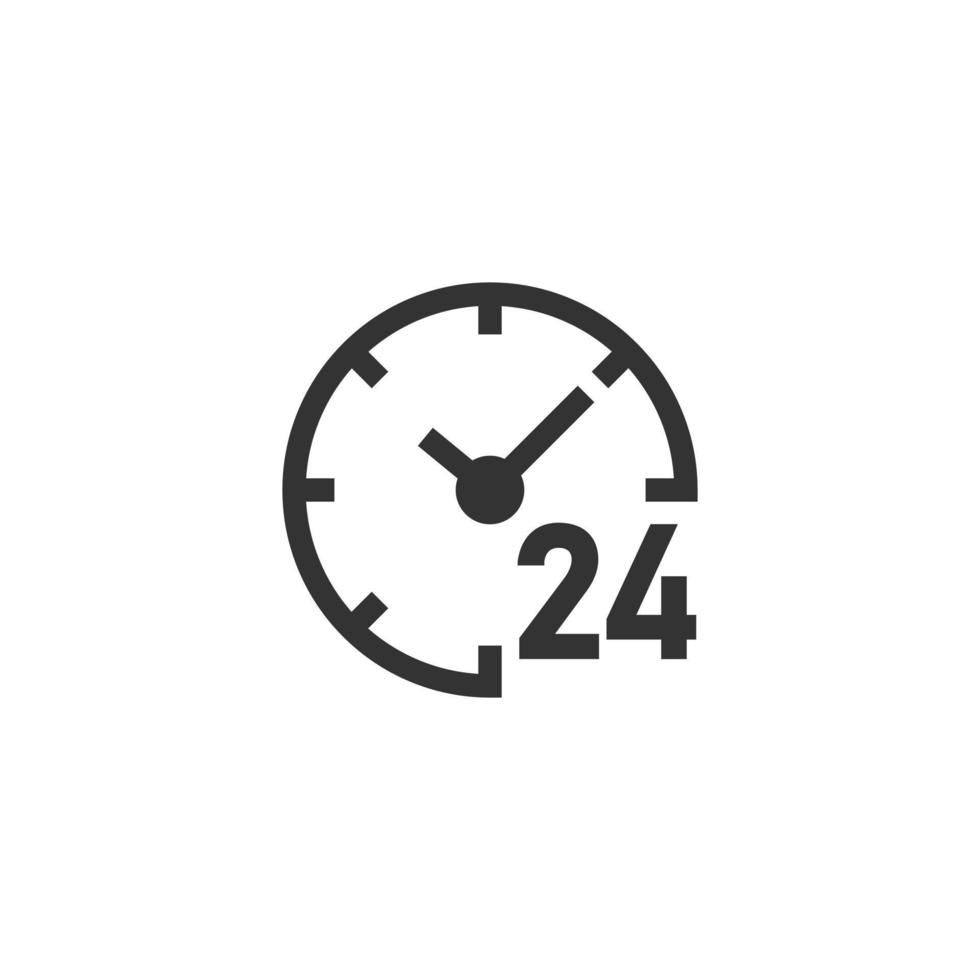 Clock 24 7 icon in flat style. Watch vector illustration on white isolated background. Timer business concept.