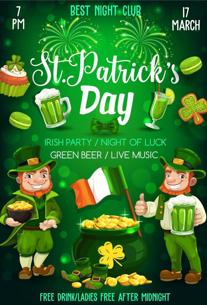 Leprechauns with beer, shamrock. Patrick Day party vector