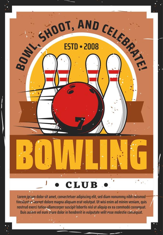 Bowling ball and pins on lane. Sport game club vector