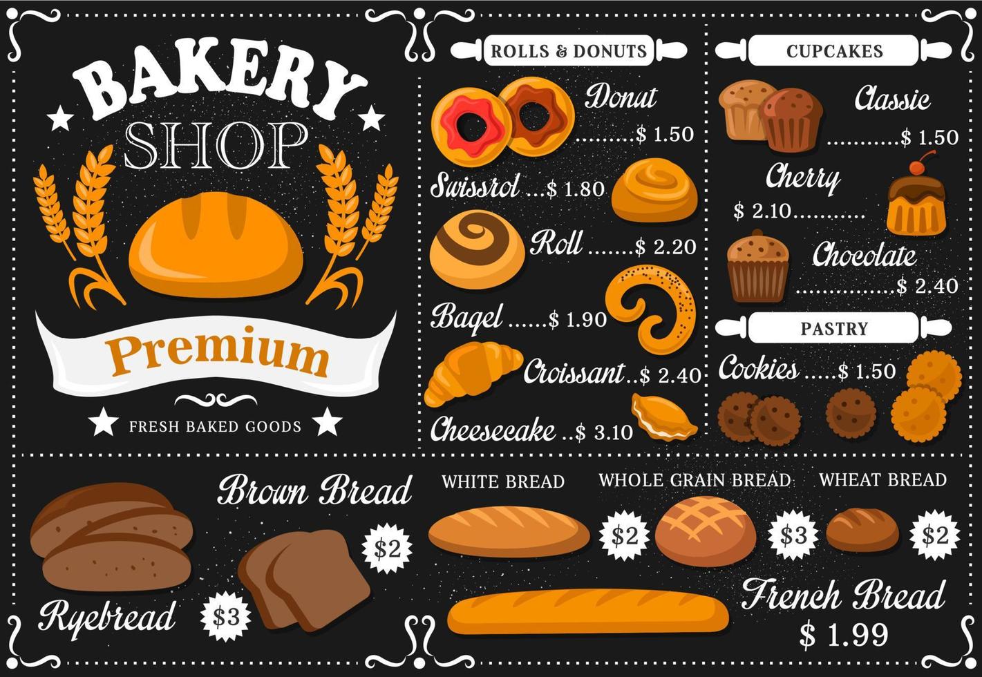 Baker shop and patisserie menu vector