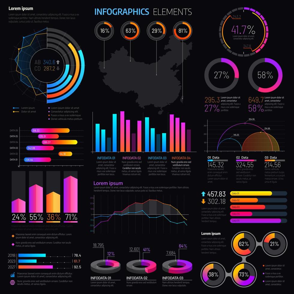 Infographics elements with graphs and charts vector