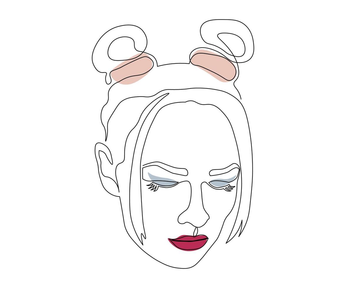 abstract portrait of a girl looking down, hand drawn, mono line, one line art Logo of a SPA, massage salon, beauty salon vector