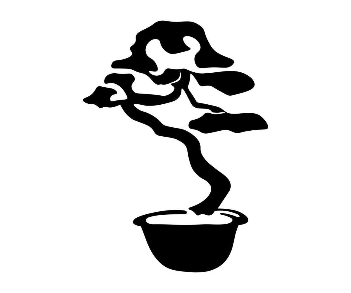 logotipo de árbol bonsái en blanco y negro vector